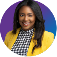 A photo of a Black woman with long, straight hair. She is wearing a bright yellow jacket.