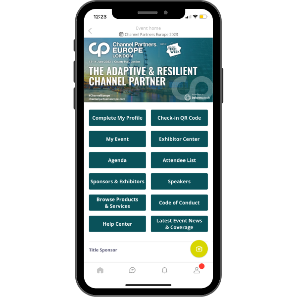 An image of a cell phone with the #ChannelEurope mobile app on it